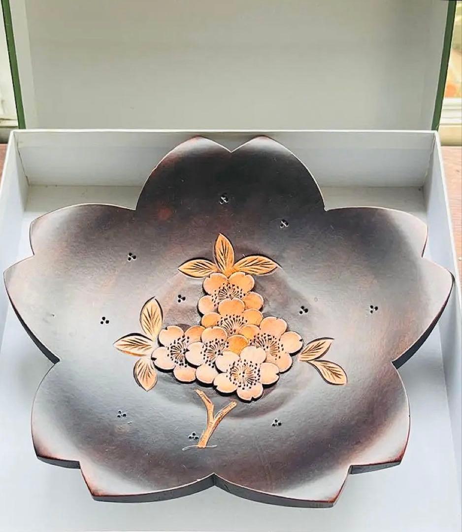 軽井沢彫 菓子器 桜型 木製 高級 和食器 大阪屋購入