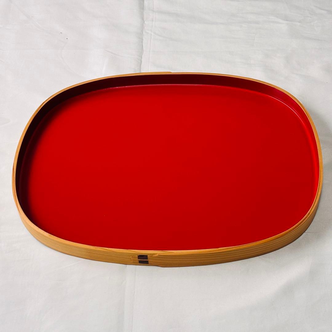 美品 曲げわっぱ 曲わっぱ 木製 お盆 和 食卓 漆塗り カシュー樹脂 秋田杉