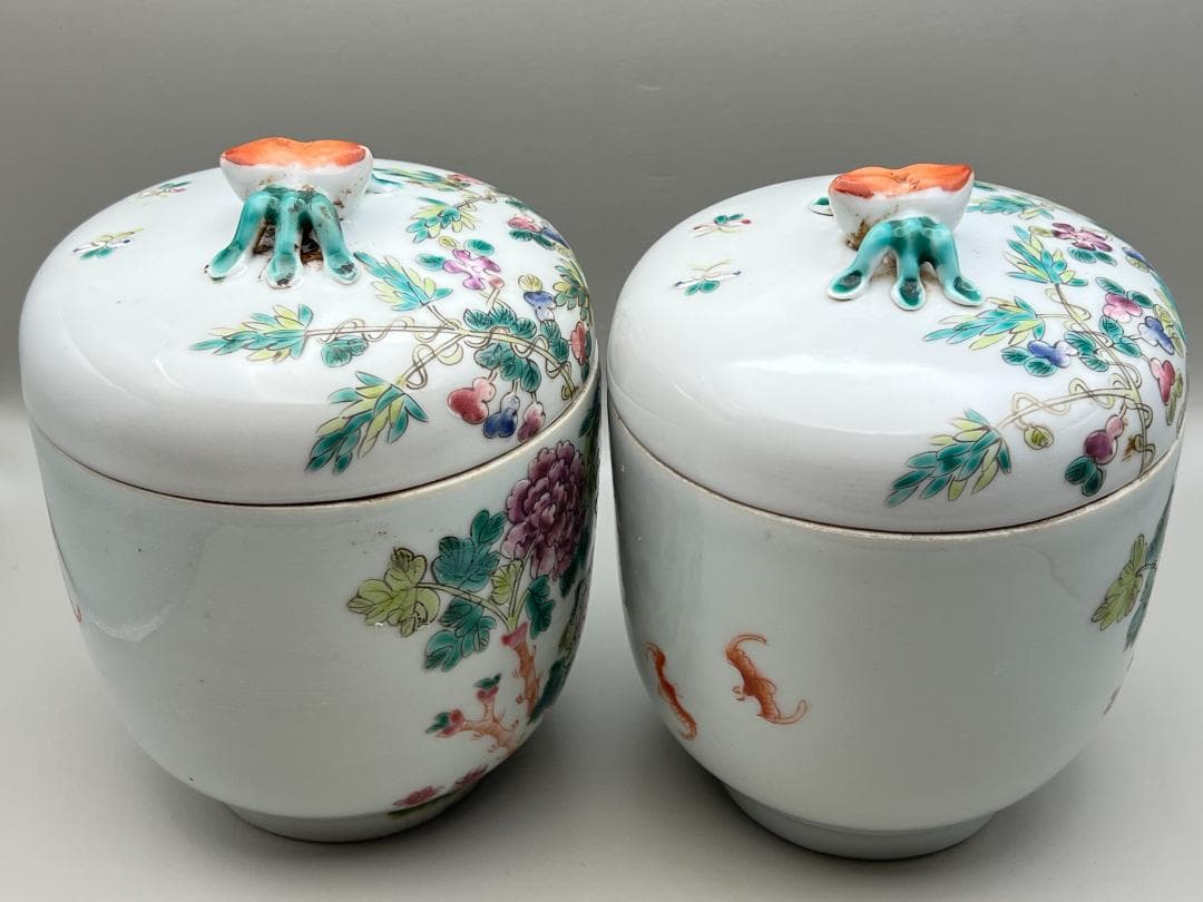 粉彩茶壺　牡丹福寿文　同治年製在印　時代品　中国美術⑤