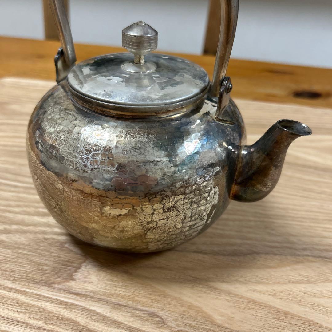 茶道具　湯沸　銀製　丸鎚目　骨董品
