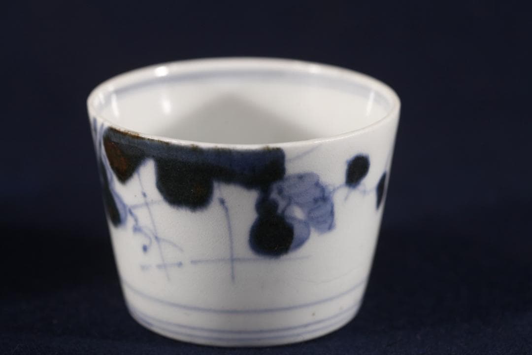 423　古伊万里染付瓢箪蝶図蕎麦猪口　無傷　幕末