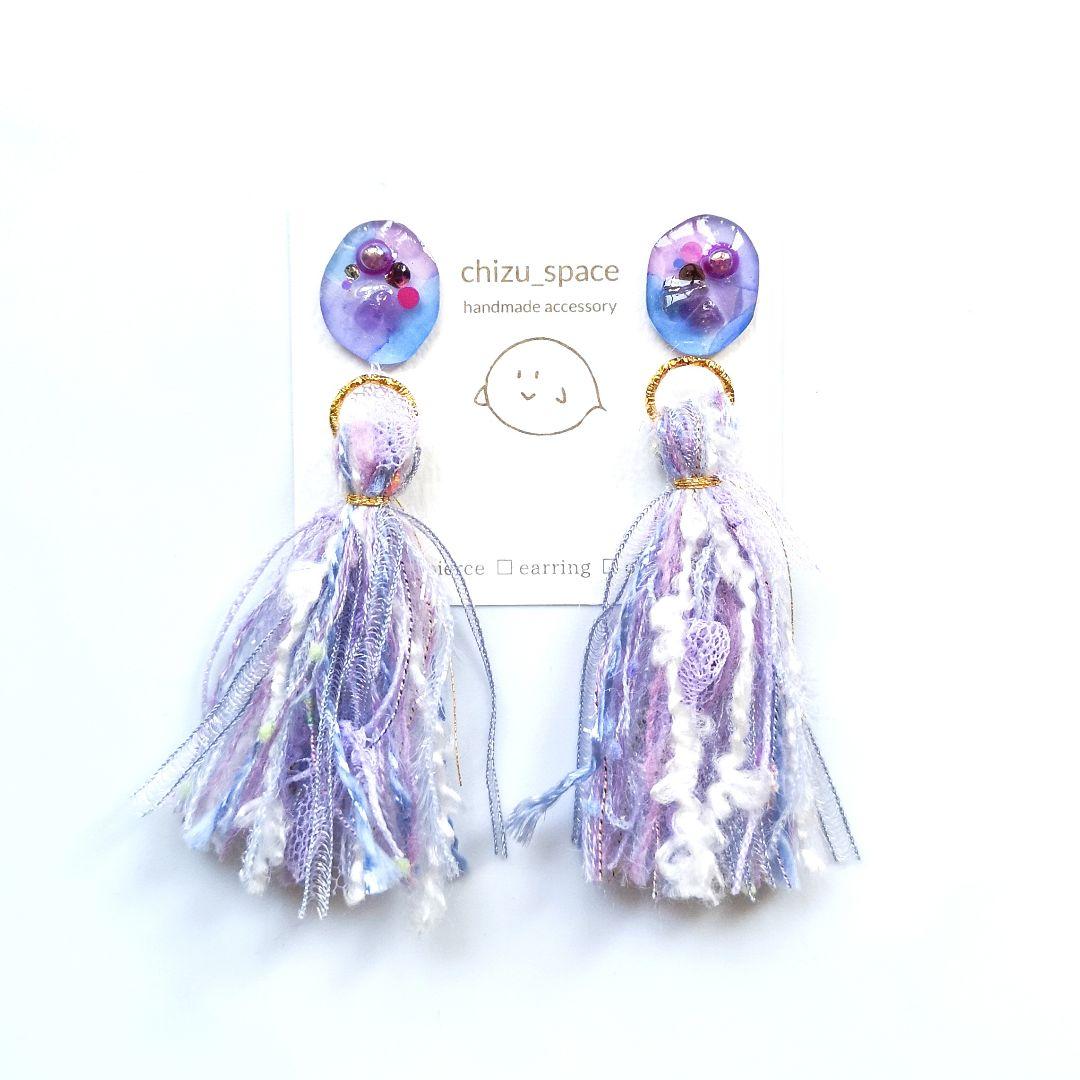 【取引中】【sale】2way*ラベンダーカラーのカラフルなタッセルピアス