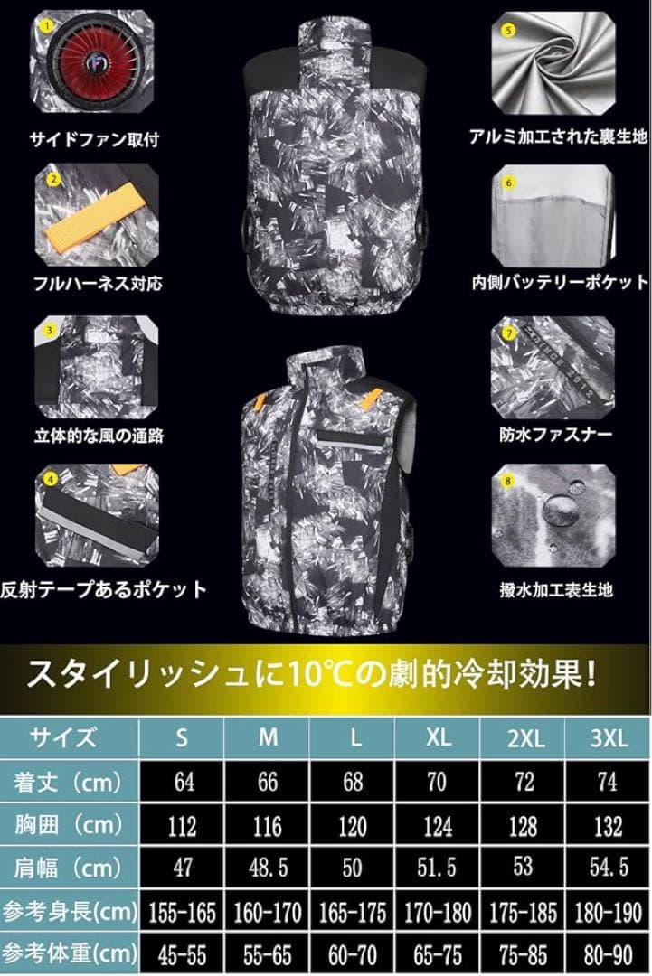 50V 空調作業服ベストファンバッテリーセット超高出力ファン付きベスト