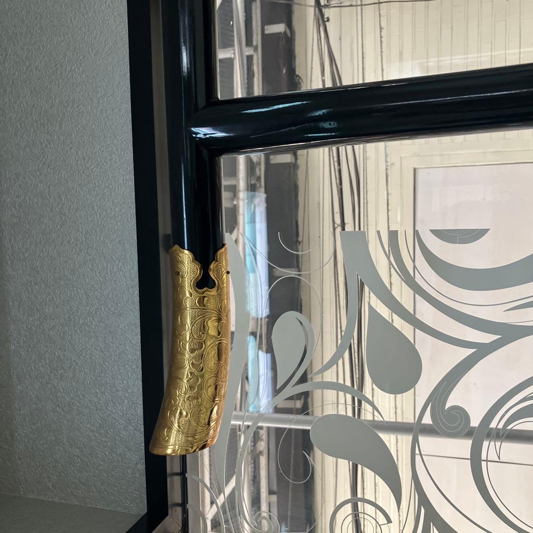 着物用木製衣桁 漆塗り 金色装飾付き