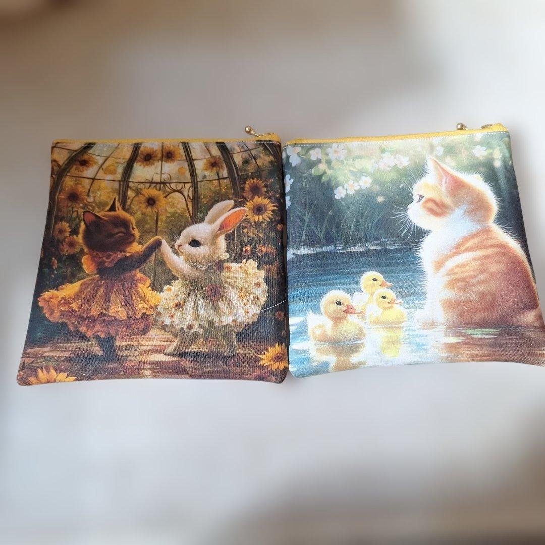 激レアねこパネル生地　ハンドメイド　ミニバック　ポーチ