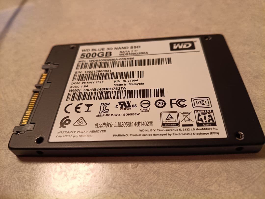 WD Blue 500GB 3D NAND SSD　S/N031