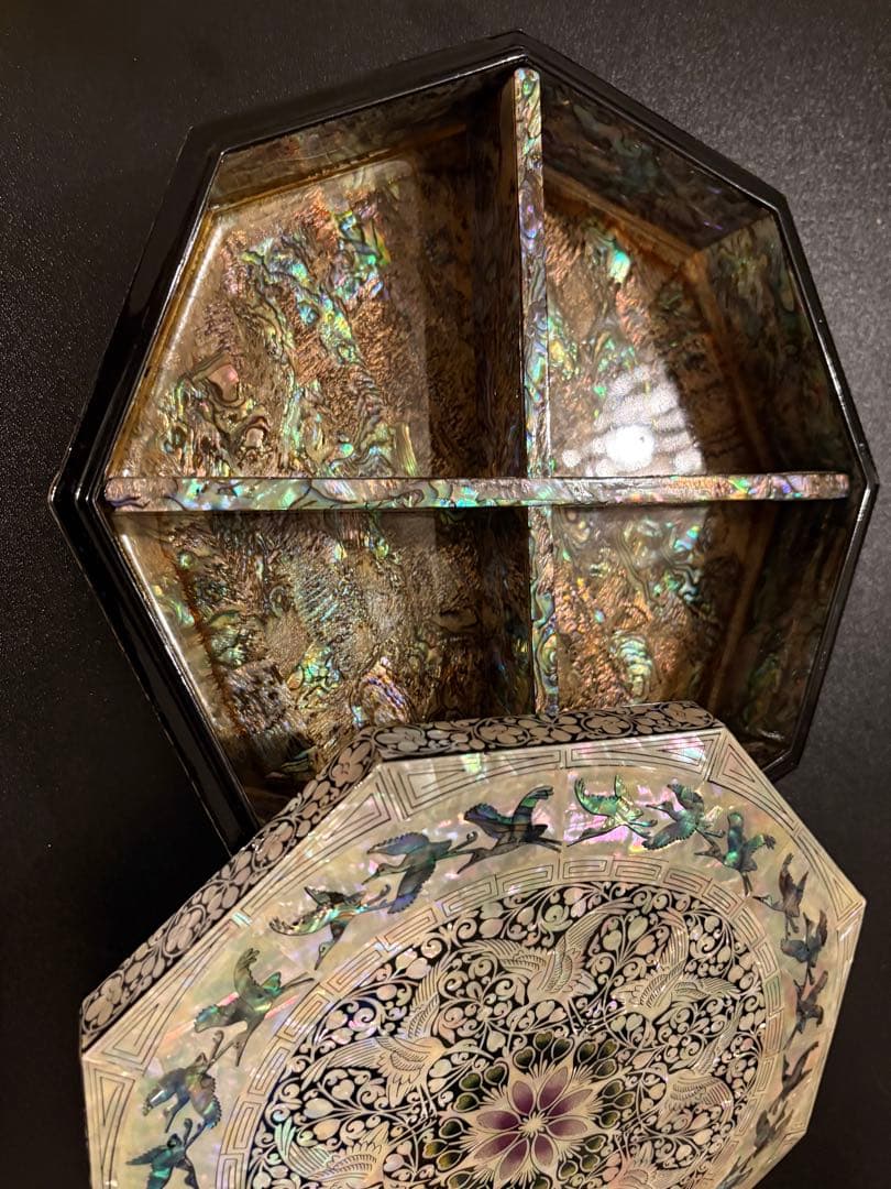 八角形貝細工漆器重箱