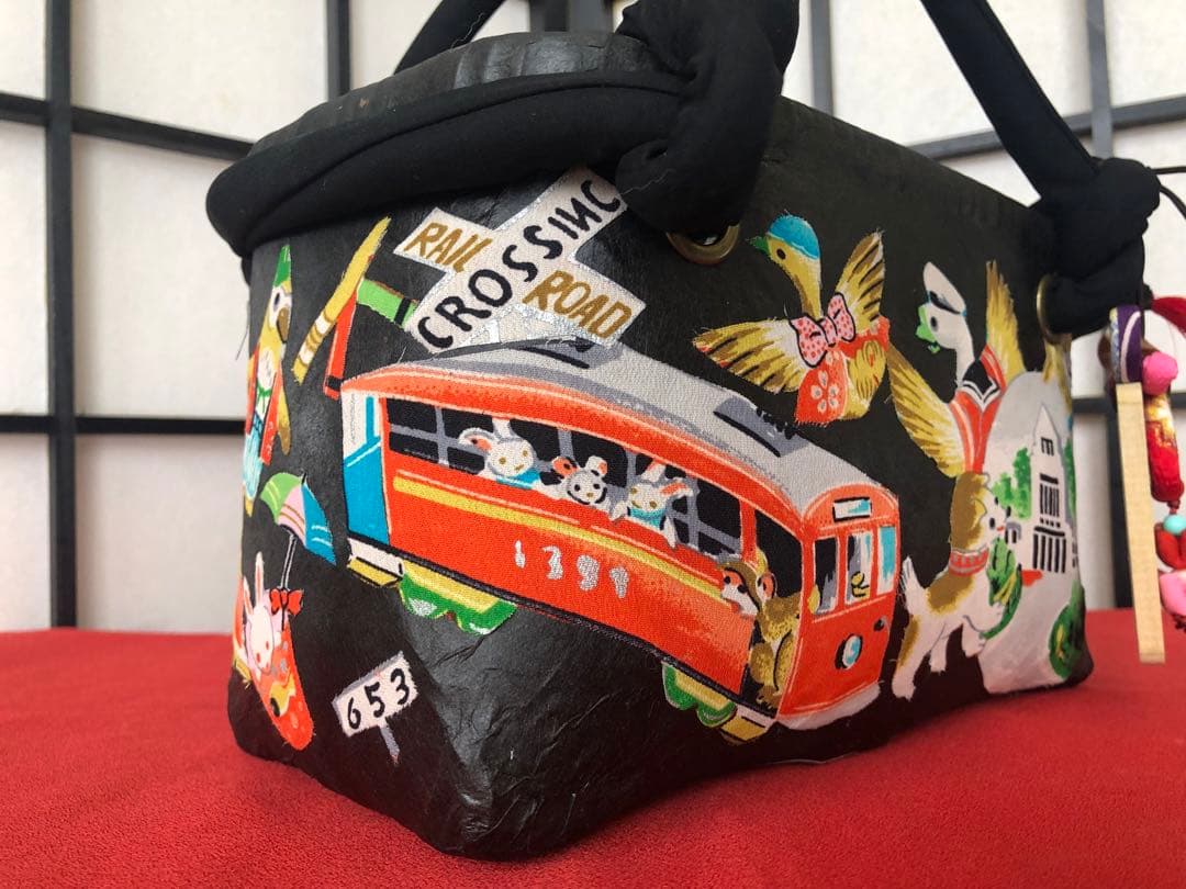一閑張り　一閑張りバック　レトロ ヴィンテージ　懐古　古布　可愛い