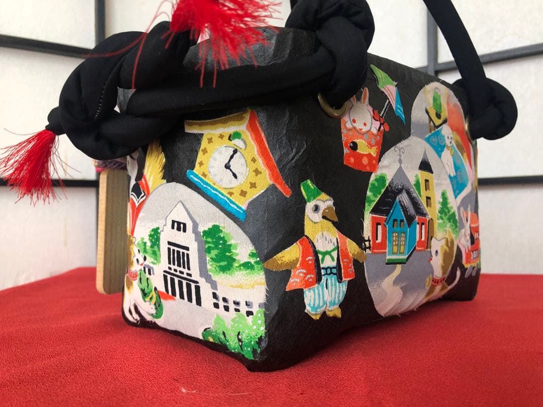 一閑張り　一閑張りバック　レトロ ヴィンテージ　懐古　古布　可愛い