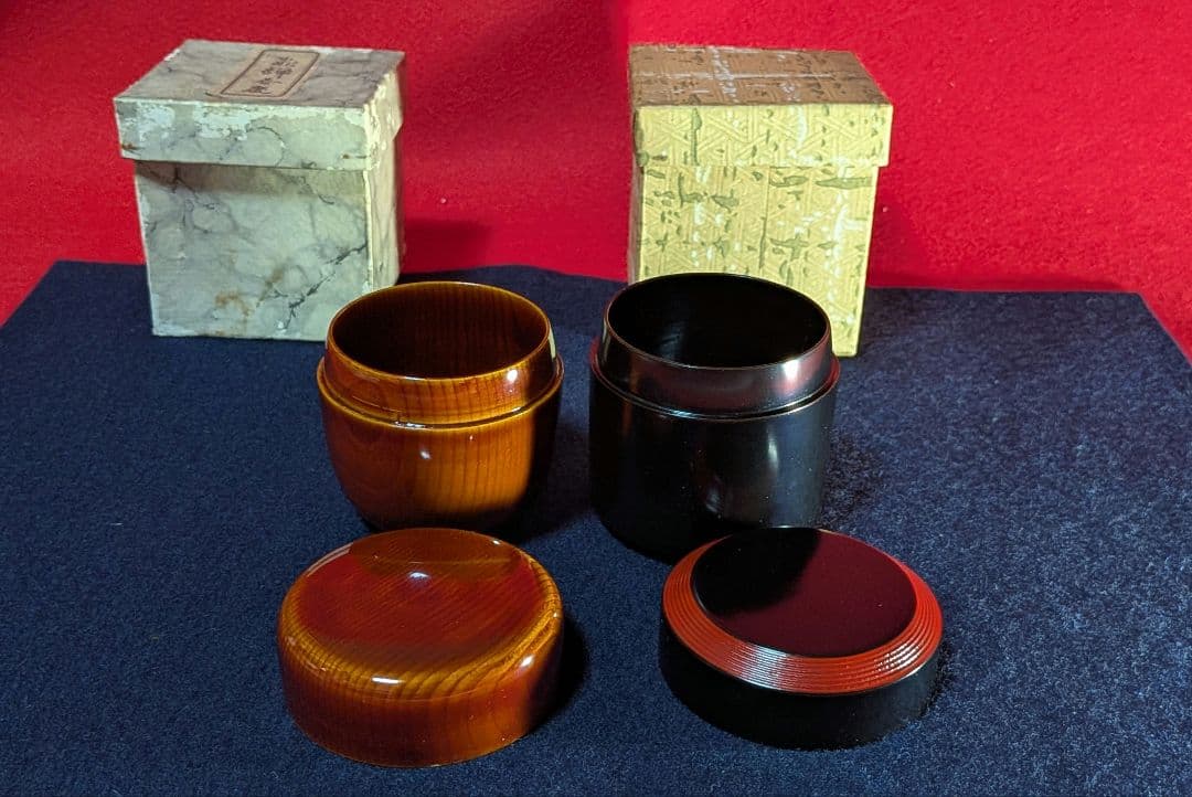 木製 円筒形 棗 箱付き２点