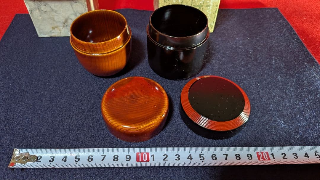 木製 円筒形 棗 箱付き２点