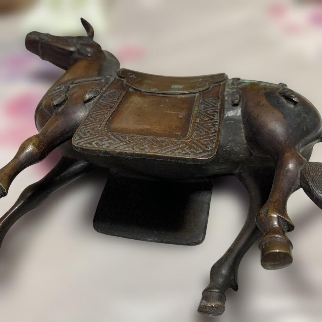 古銅　唐物馬人物　香炉　伝統的な騎馬像 金属工芸品 約22cm