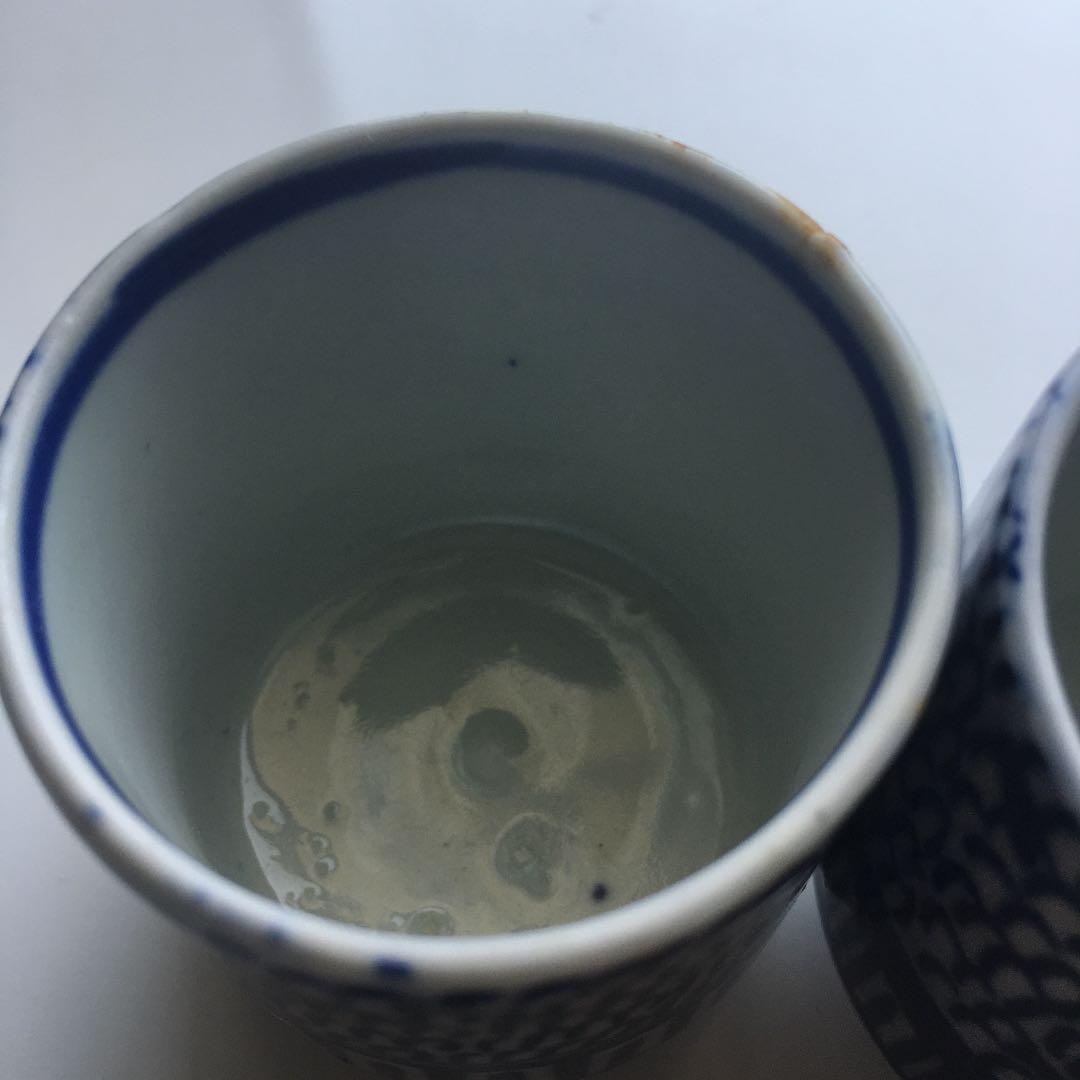 染付微塵唐草紋様ぐい呑３客　江戸後期明治頃