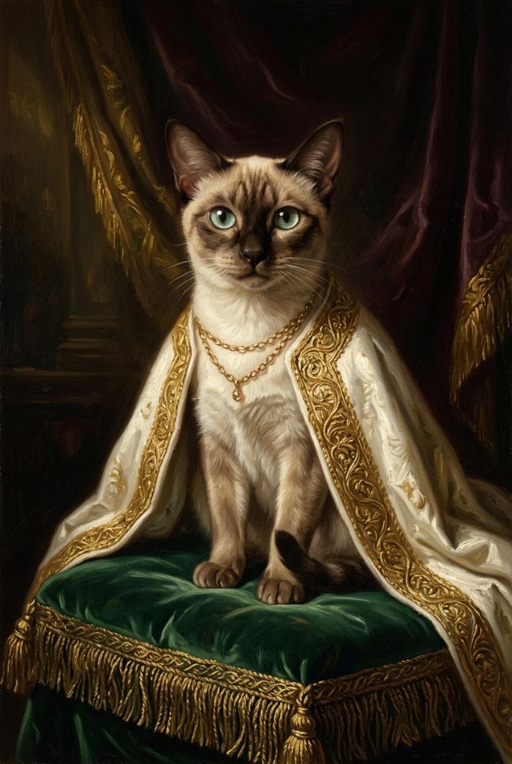 猫（シャム猫）のルネサンス風肖像画 油絵風アートA3額装インテリア壁掛け