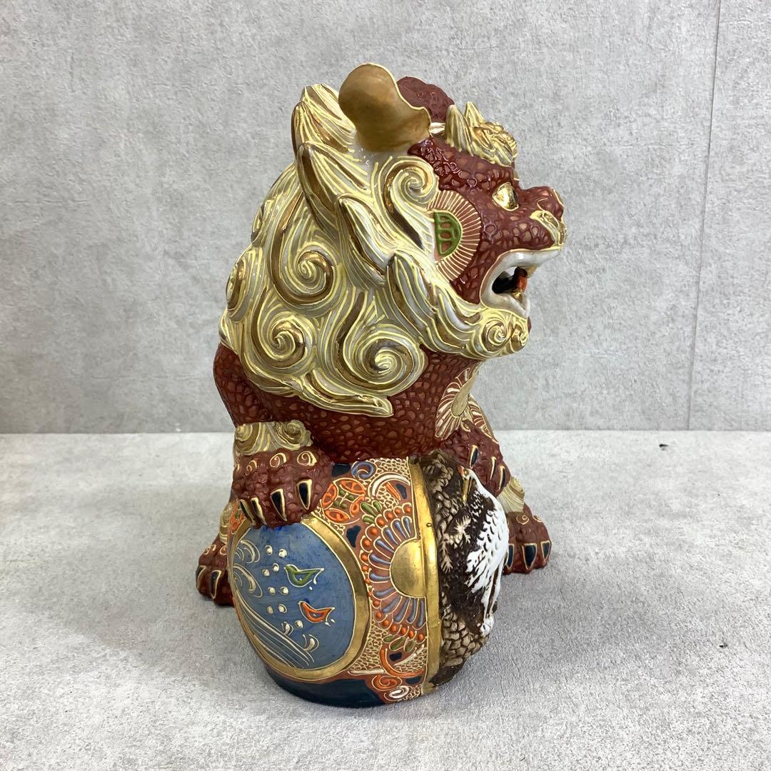 九谷焼 玉乗り獅子 高さ27.5cm 八幡窯 鶴 赤 金 縁起 魔除け 開運