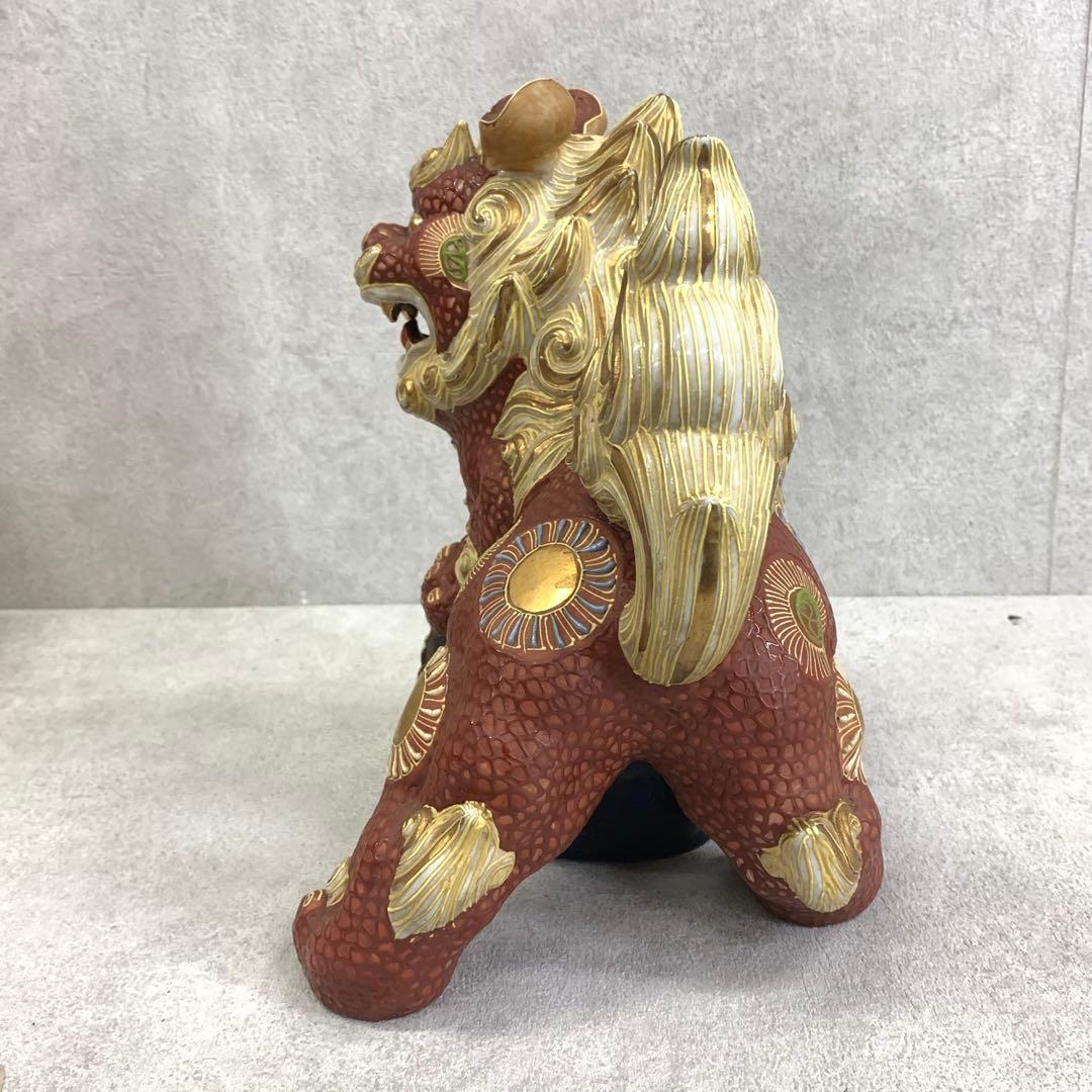 九谷焼 玉乗り獅子 高さ27.5cm 八幡窯 鶴 赤 金 縁起 魔除け 開運