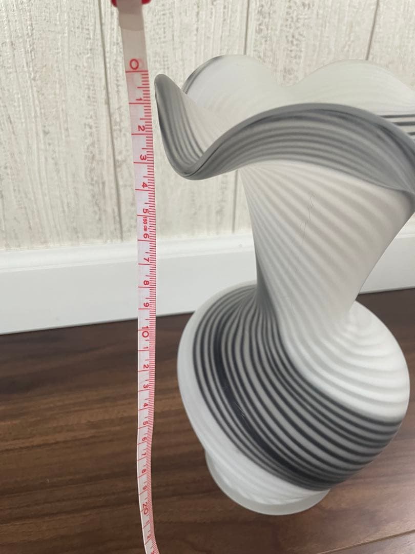 モダンガラス花瓶 白黒ストライプ 約30cm
