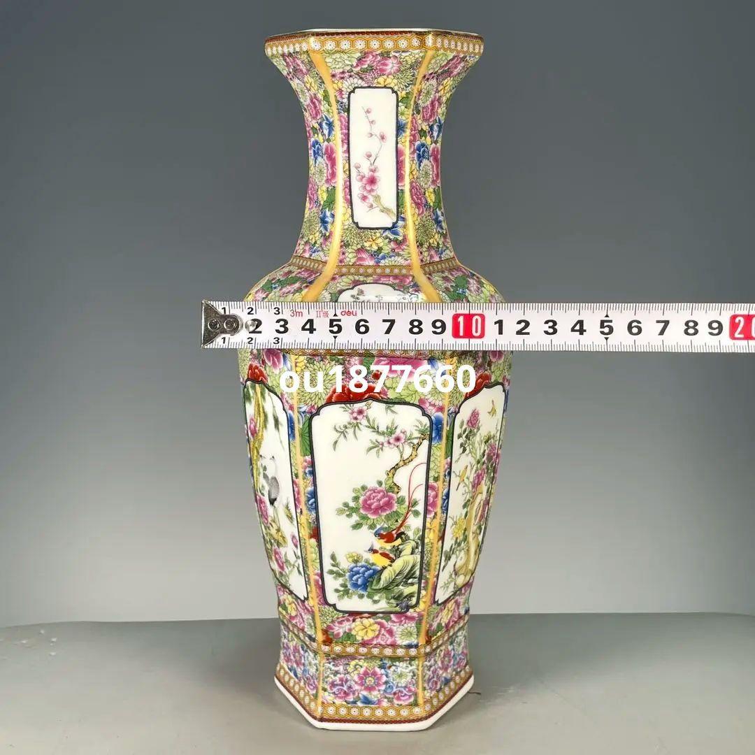 景徳鎮 陶磁器 琺瑯彩六稜花鳥賞瓶 装飾品 現代工芸品 美術品 置物