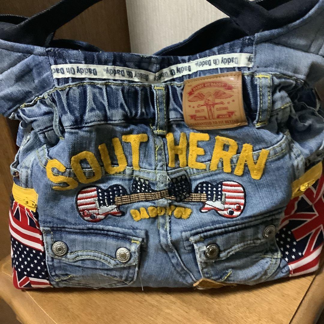 ハンドメイド　リメイクデニム　トートバッグ　LLサイズ　Dカン付き