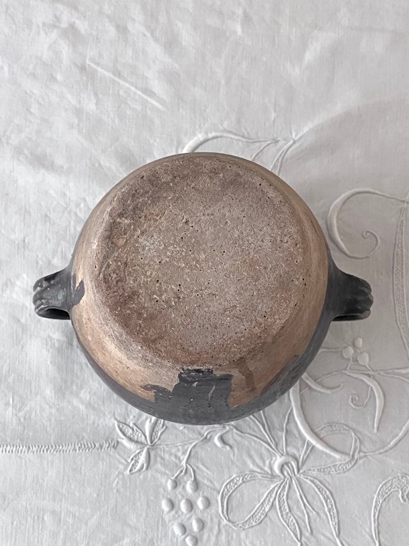 フランスアンティーク 南仏陶器 黒釉テラコッタ 持ち手付 コンフィポット3726