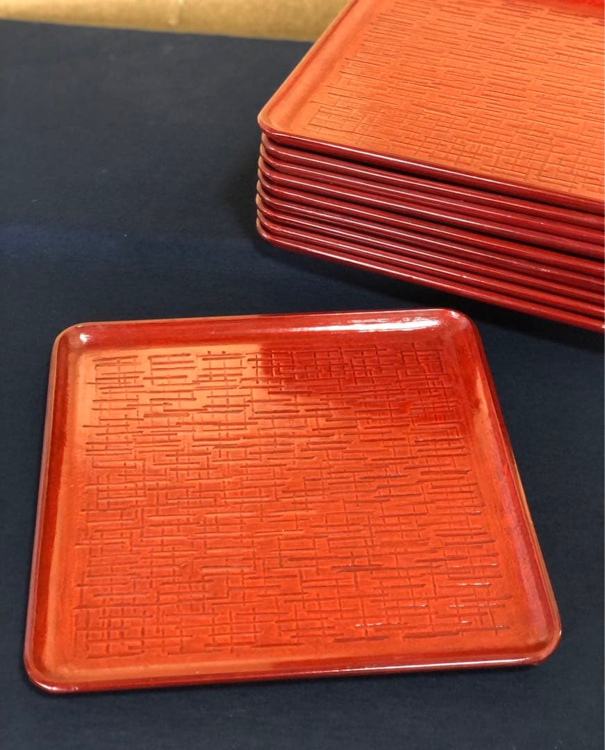 《R》刳抜 四方膳5客 懐石 讃岐 木製漆器　260306こ4