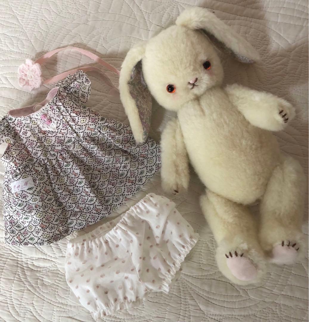 ハンドメイド　花耳うさぎちゃん　アルパカ&ウールのぬいぐるみ