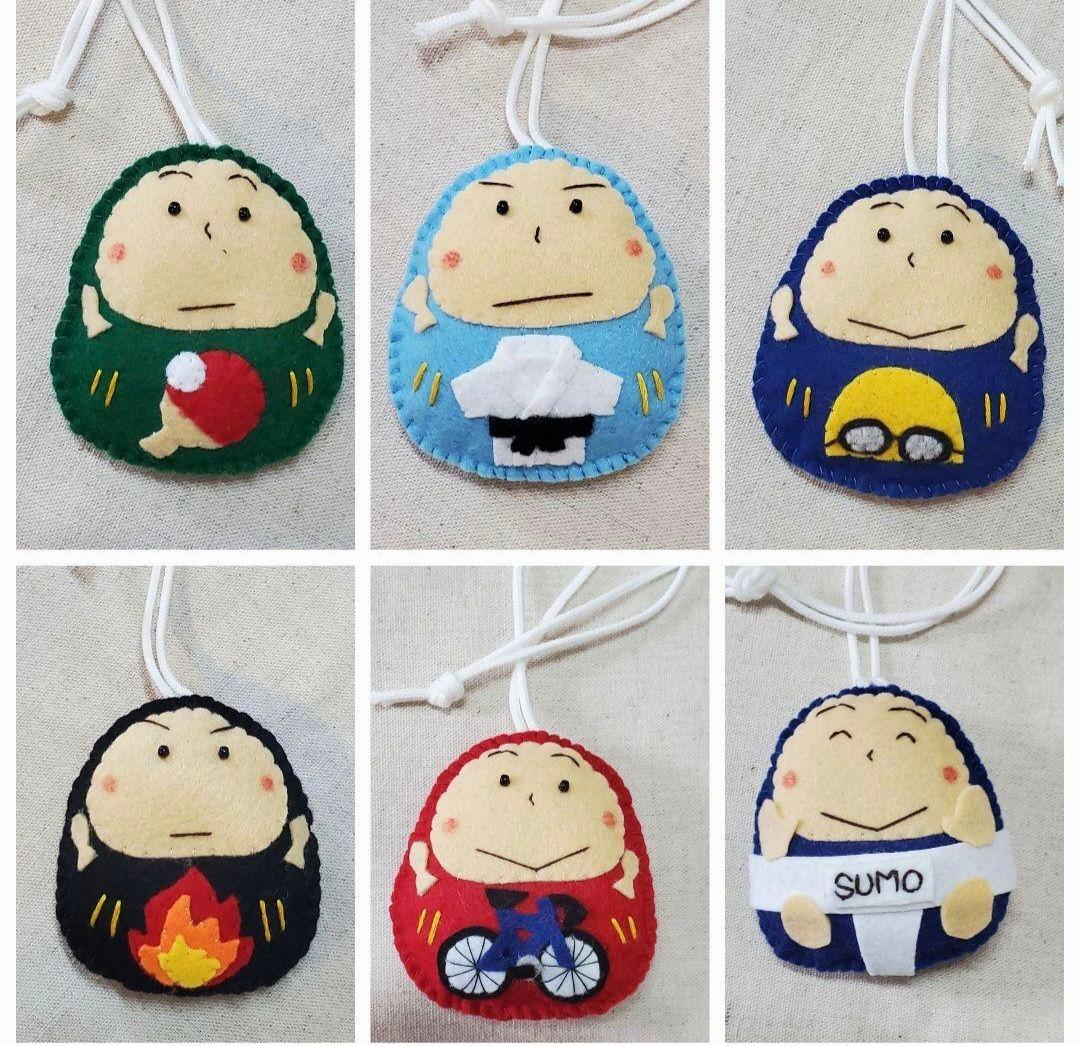 【完成品】手作りだるまさんお守り・フェルトマスコット部活お守り