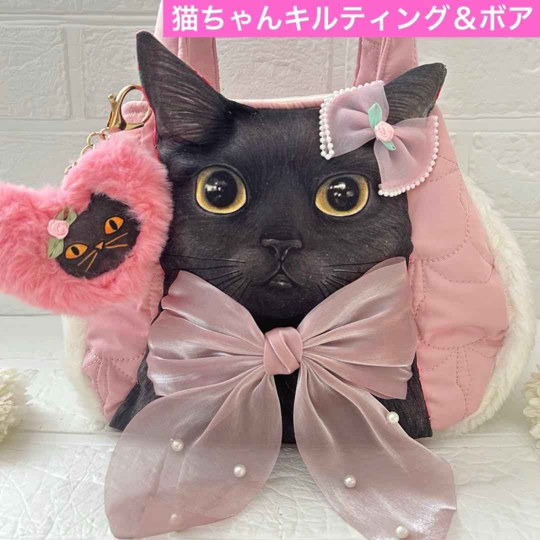 ね*様 猫ちゃんキルト＆ボア　ビッグ黒猫ちゃん　コヤンイサムチョン　ラウンドトー