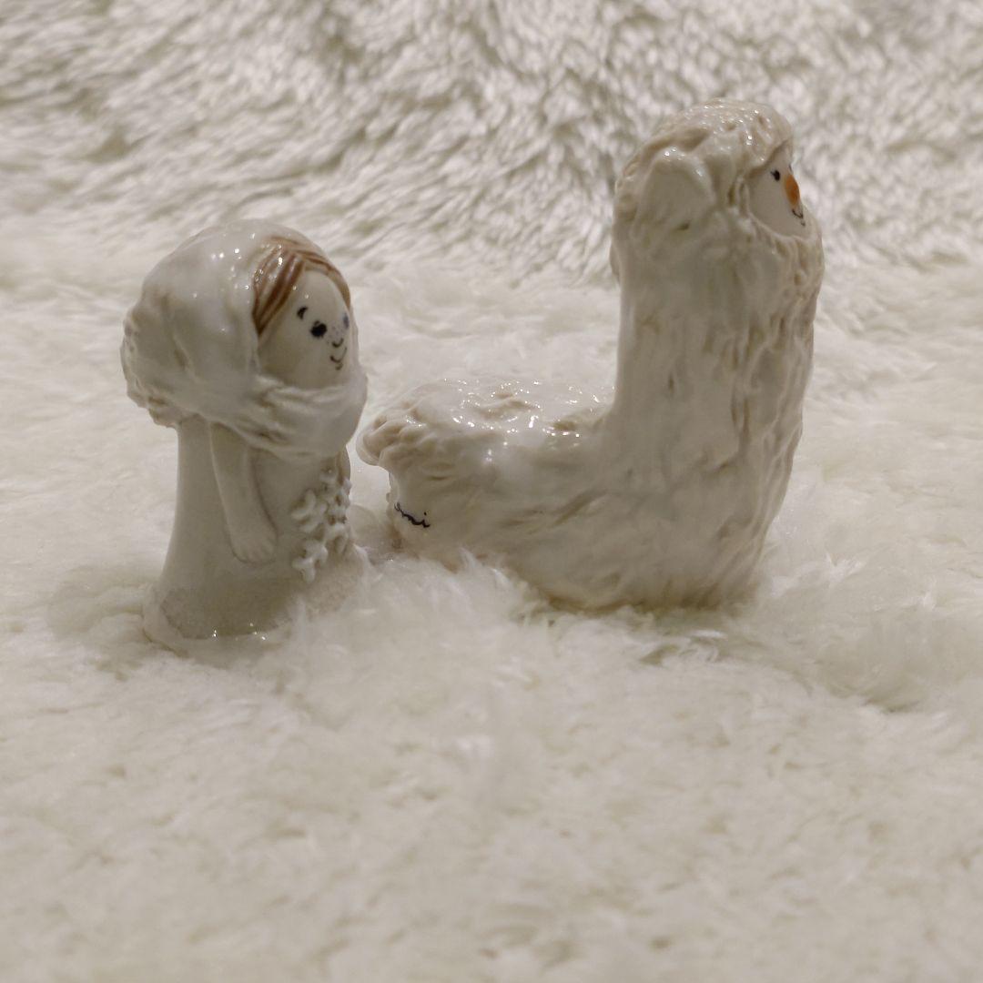 うえのえみ ちび人形 雪んこ アルパカ 陶器置物 2点セット