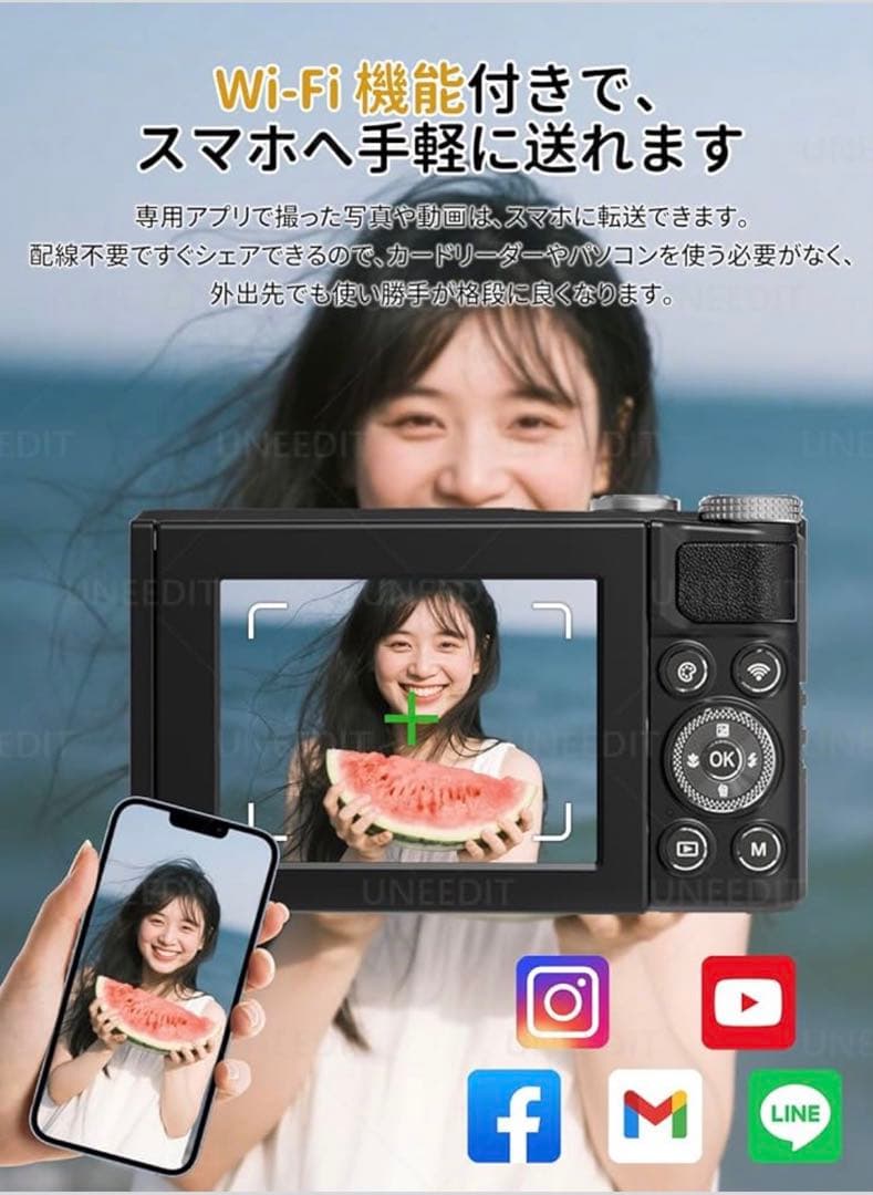デジタルカメラ スマホWIFI転送 5600万画素 1080P 2.8インチ
