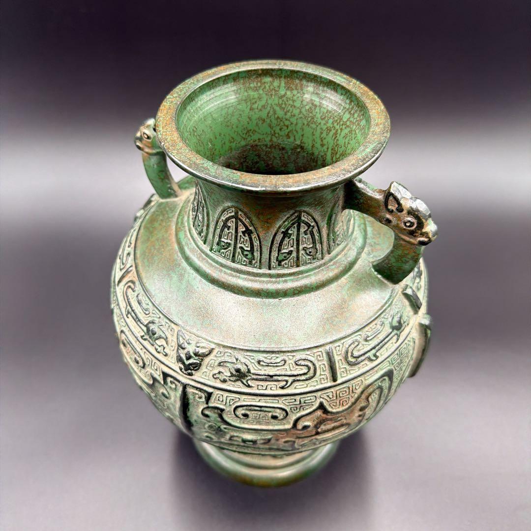 【極美品】高岡銅器 啓祐作 鋳銅製花瓶 28cm 伝統工芸 桐箱付 昭和レトロ
