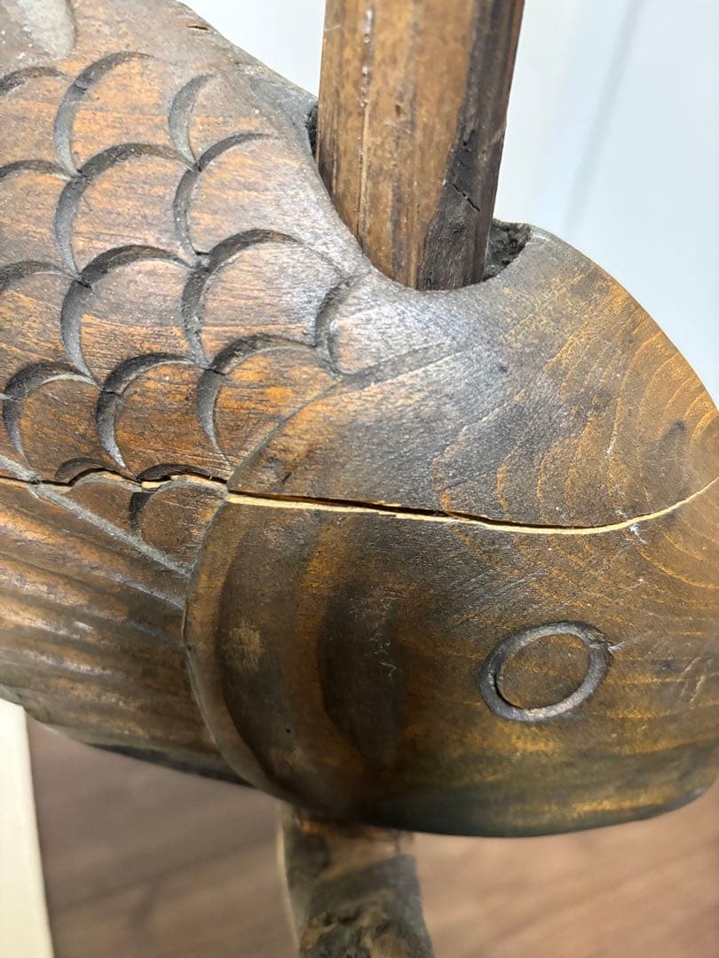 囲炉裏　飾り　自在鉤　魚　昭和　レトロ　木