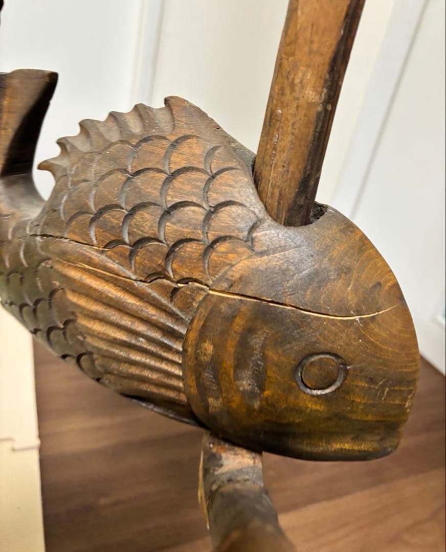 囲炉裏　飾り　自在鉤　魚　昭和　レトロ　木