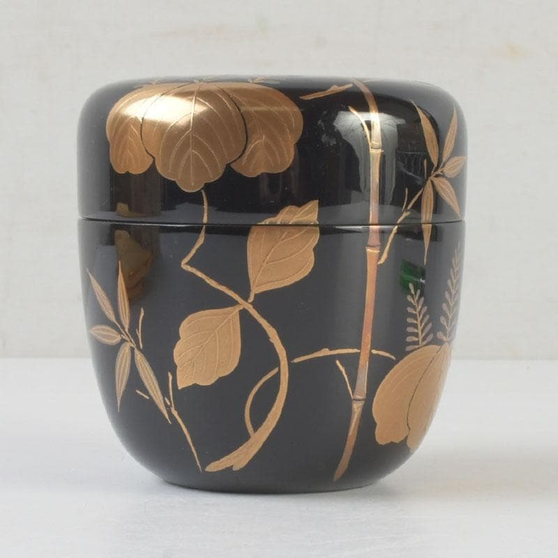 茶道具　黒塗　螺鈿装飾　桐竹蒔絵　中棗　時代箱　V　9942
