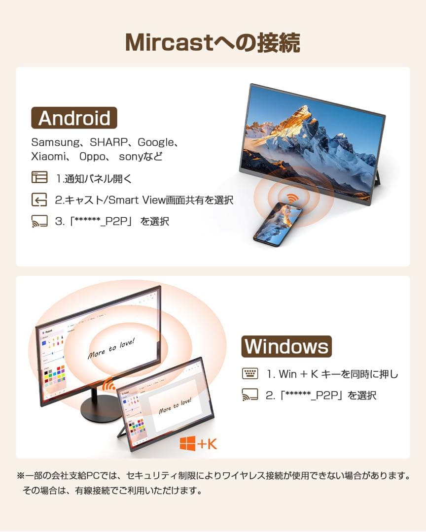 ワイヤレスモバイルモニター　ディスプレイ　15.6インチ　ポータブル　薄型　自立
