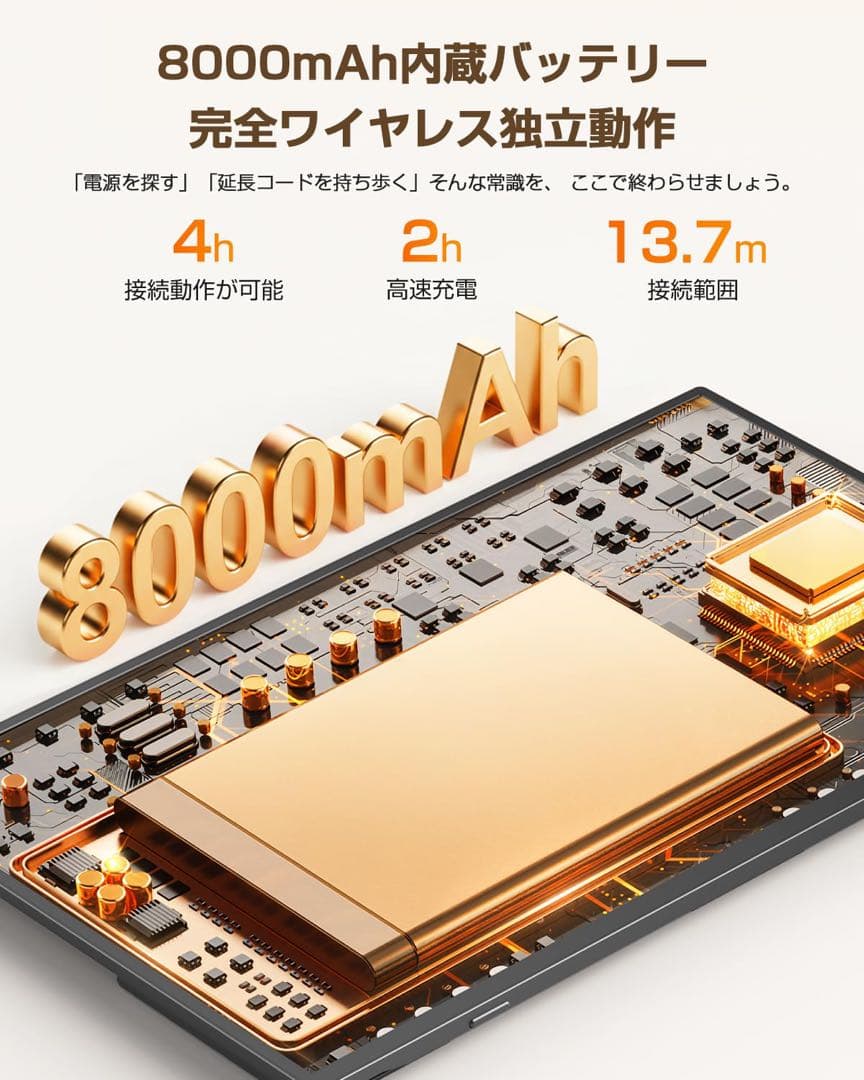 ワイヤレスモバイルモニター　ディスプレイ　15.6インチ　ポータブル　薄型　自立