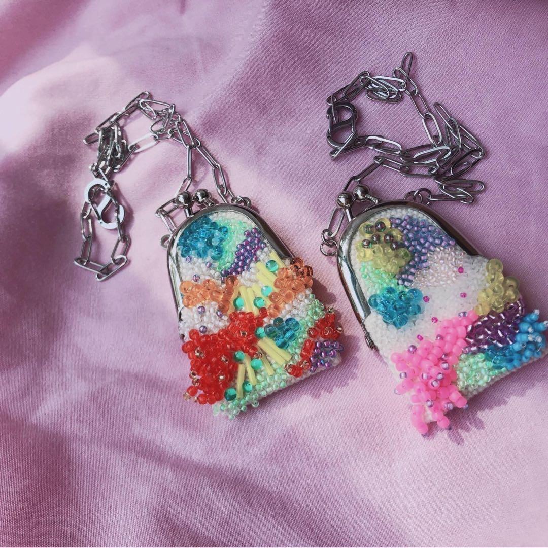 ハンドメイド ビーズ ネックレス がま口　がま口ネックレス　omamori