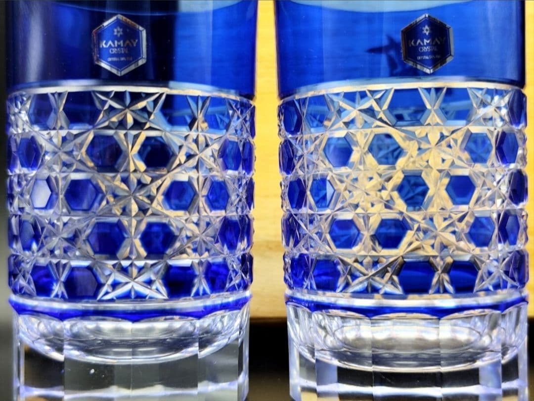 ☆超希少品☆薩摩切子 藍 亀甲つなぎタンブラー（切子、江戸切子、薩摩切子）