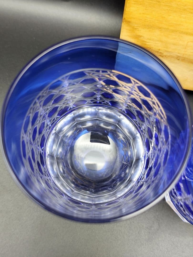 ☆超希少品☆薩摩切子 藍 亀甲つなぎタンブラー（切子、江戸切子、薩摩切子）