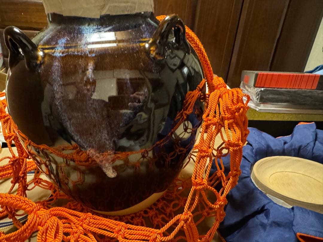 茶道具 大塩昭山作 赤膚窯 飾壺 茶壺 飾網紐