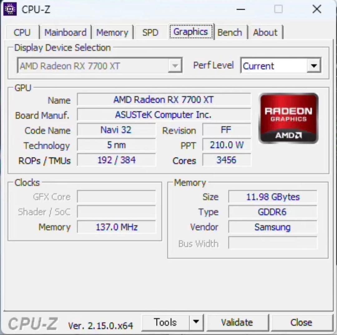 ASUS Radeon RX 7700 XT DUAL OC 12GB動作確認済