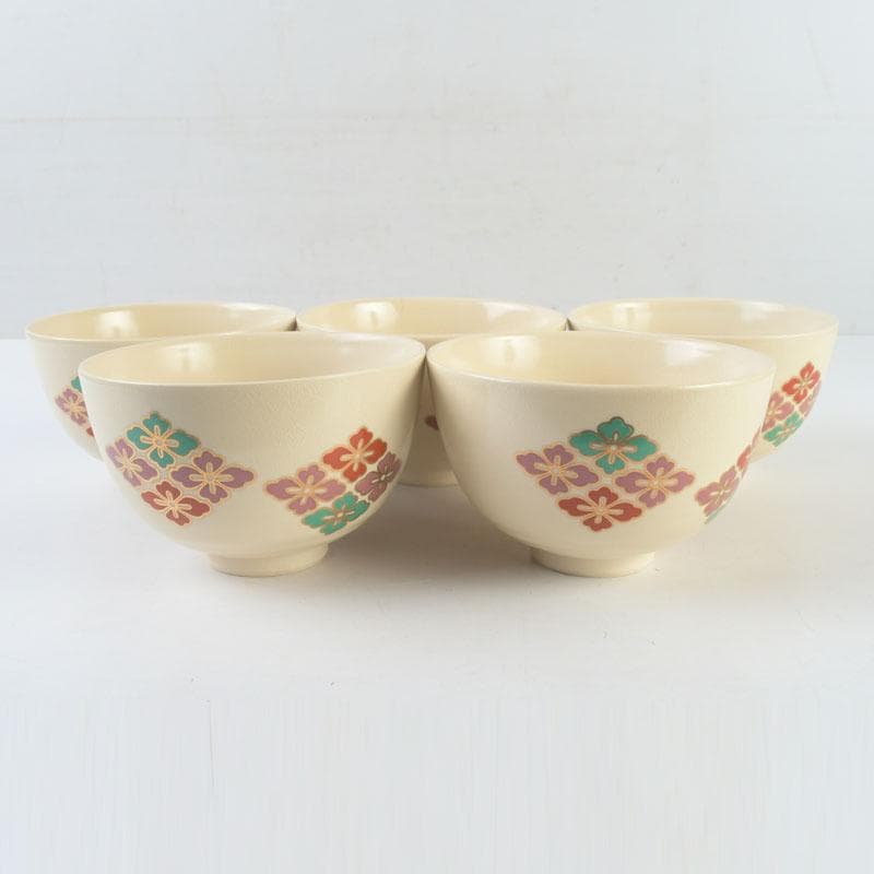 茶道具　京焼　加賀瑞山造　色絵金彩　花文　数茶碗　五客　N　9937