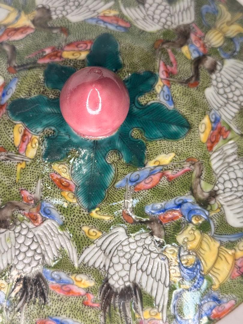 大清雍正年製 款 色絵 蓋物 果子器 菓子器 中国古美術 清代 蓋盒 鶴と花