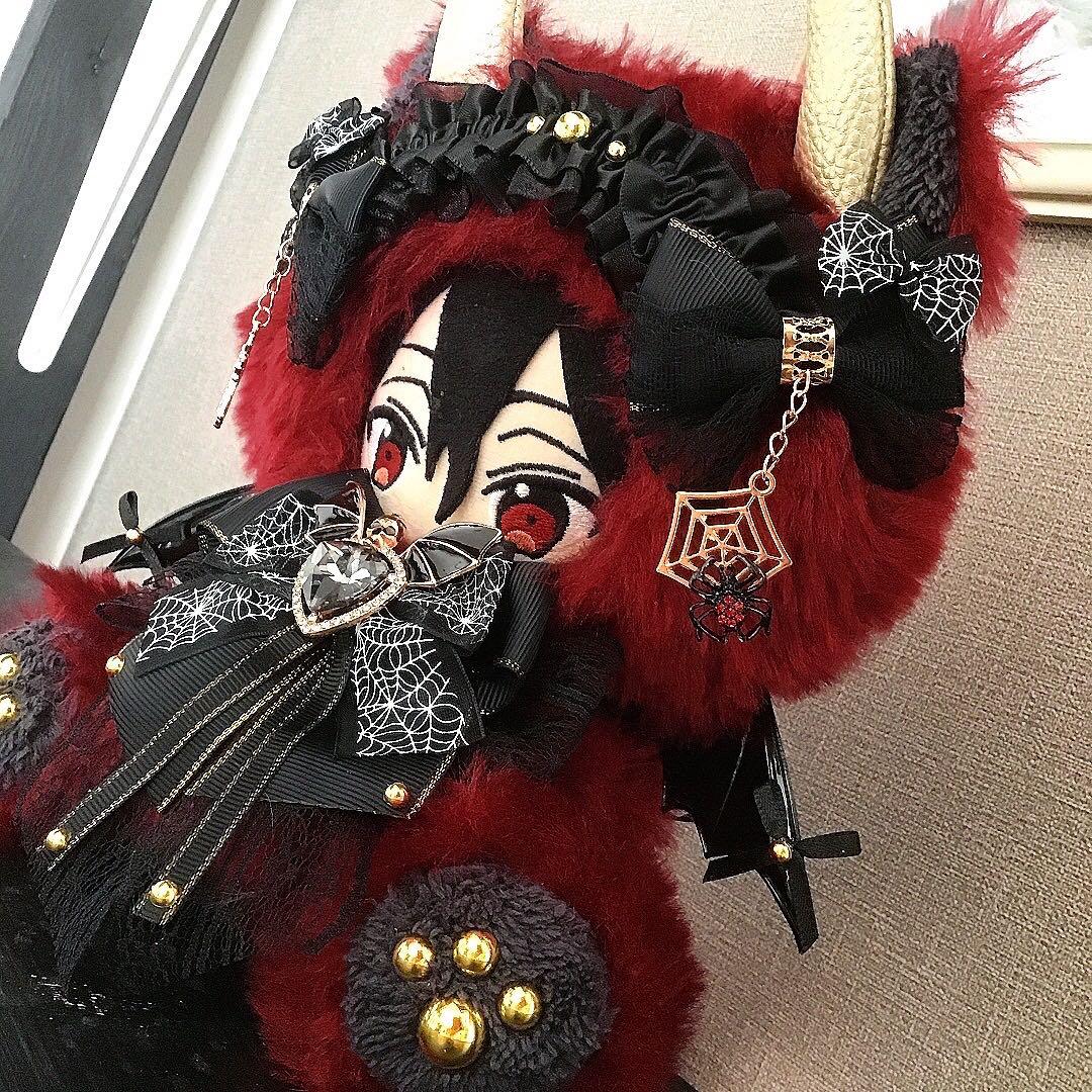 【120】ねこ　デビル　ディープレッド おすわり　ぬい服　16cm 着ぐるみ