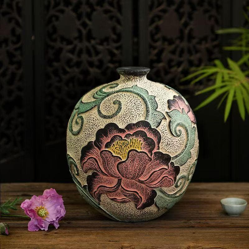 花柄陶器花瓶