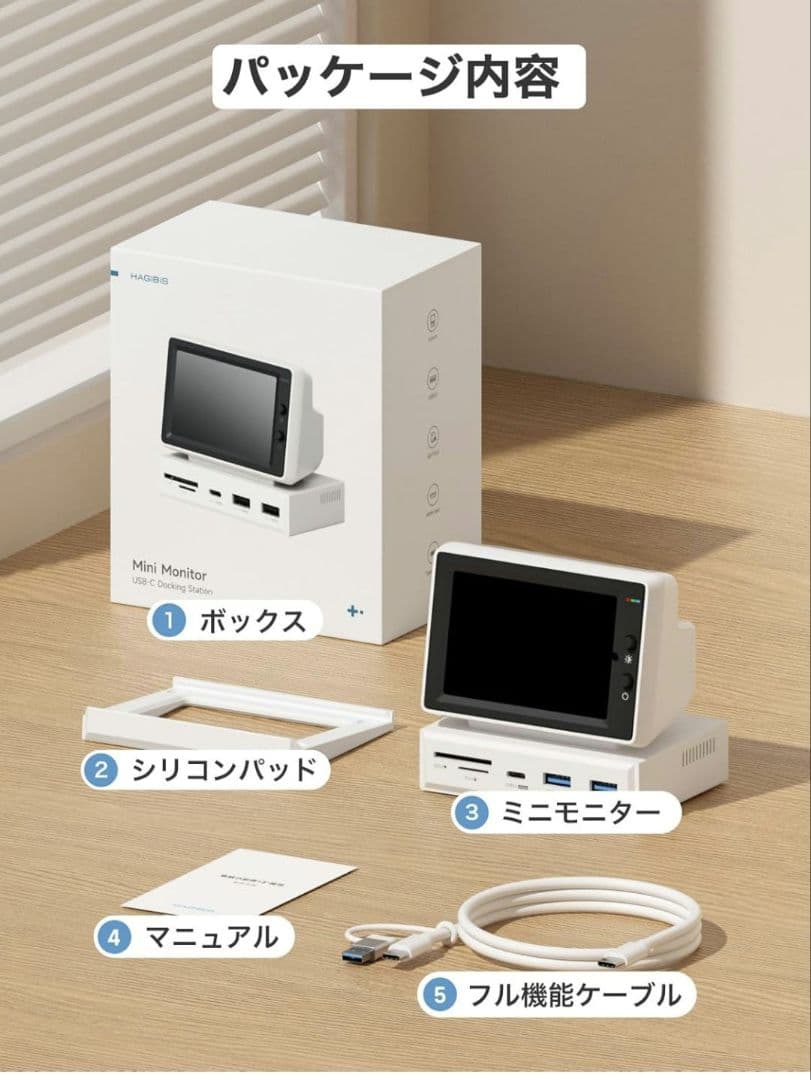 Hagibis IPSミニモニター 3.5インチ USB-C ハブ一体型