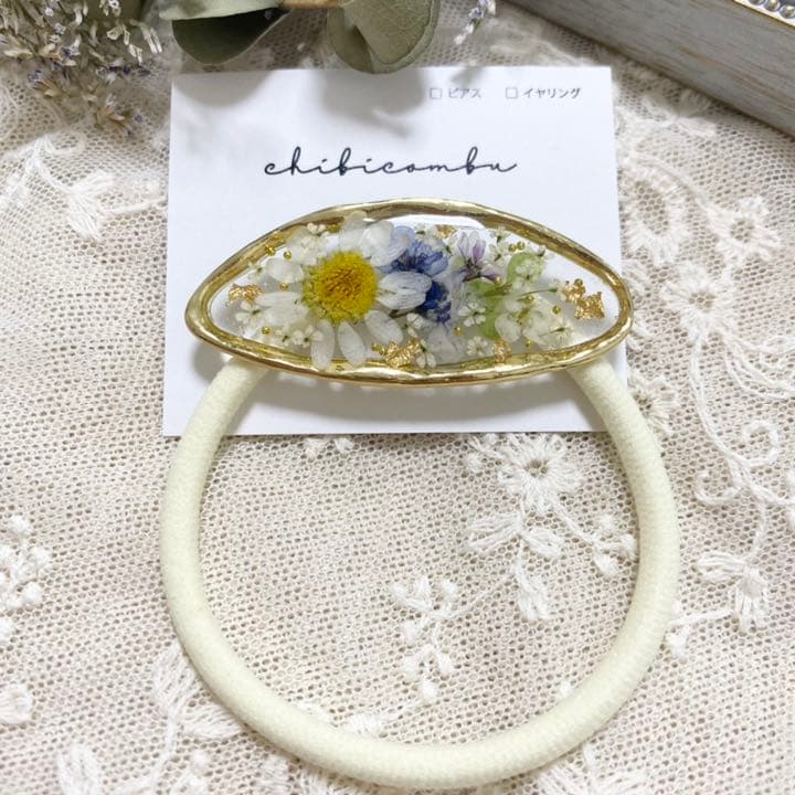 ハンドメイド　レジン　お花　ヘアゴム　ポニーフック　ブロー no.201