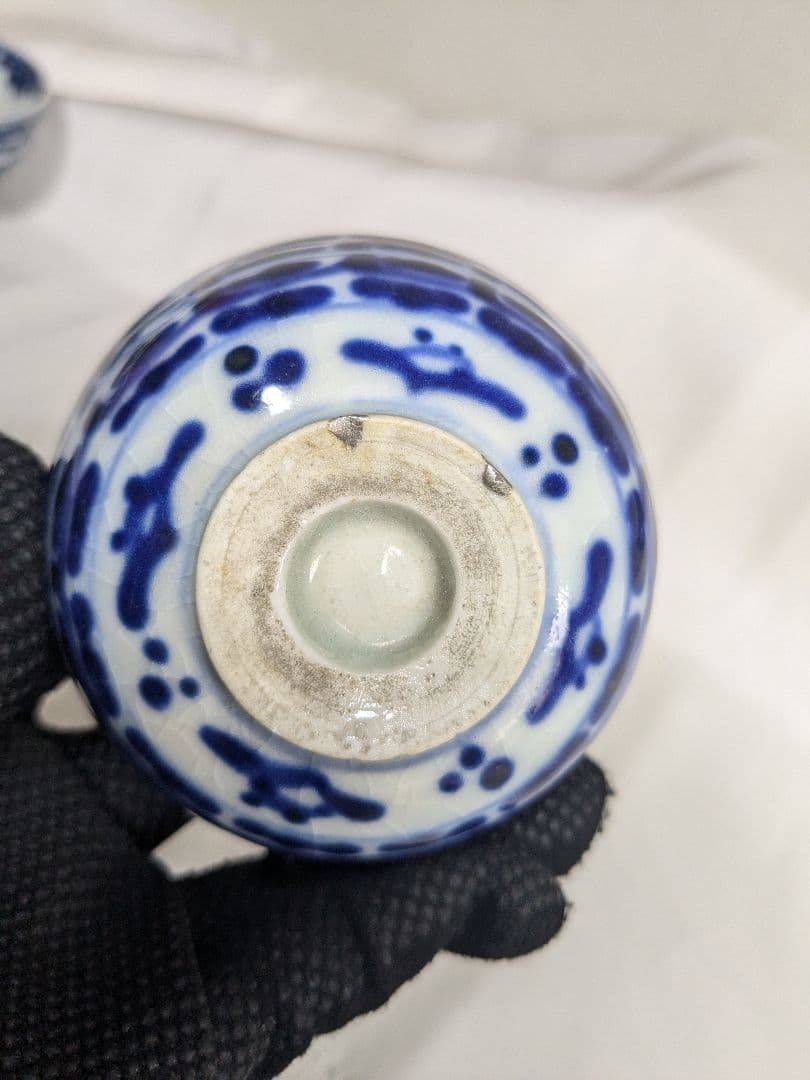 煎茶椀 銀継ぎ 手描き 煎茶道具 古民家の骨董品 アンティーク
