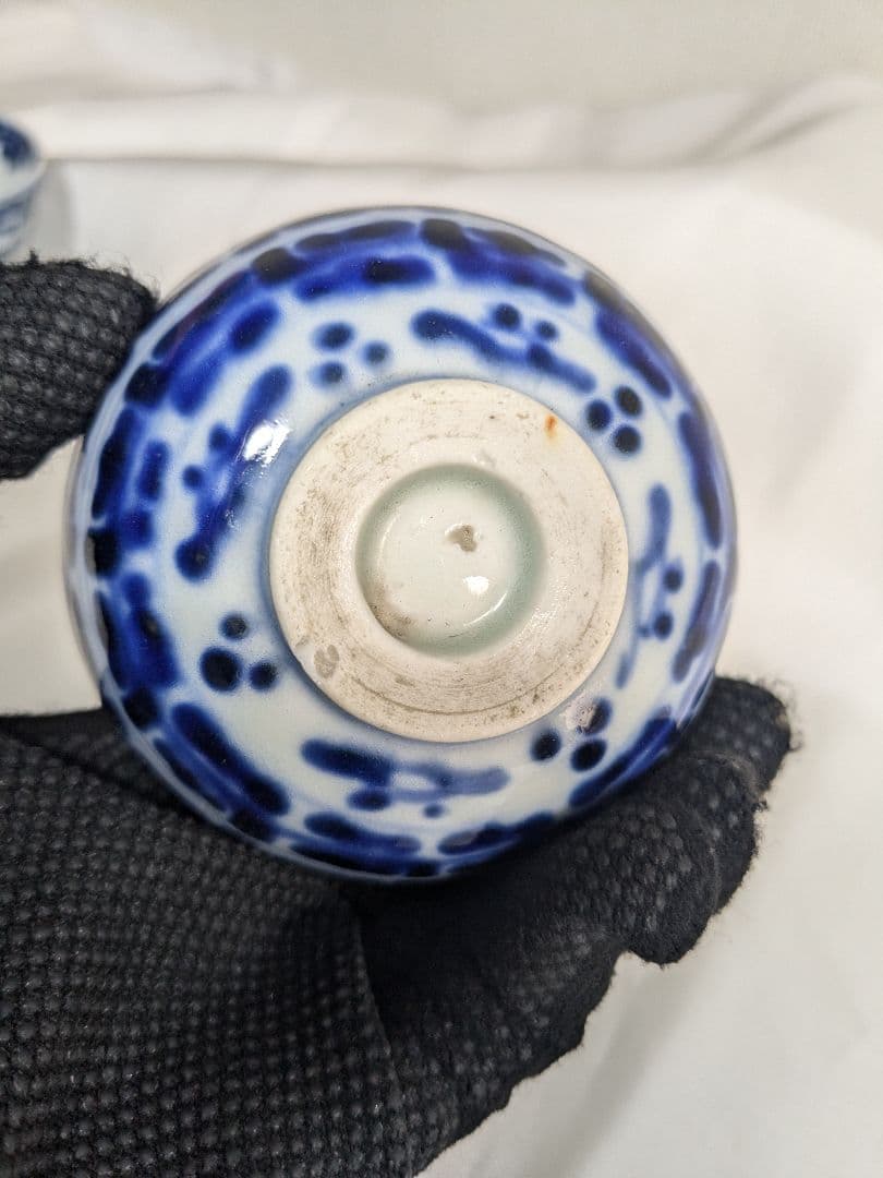 煎茶椀 銀継ぎ 手描き 煎茶道具 古民家の骨董品 アンティーク