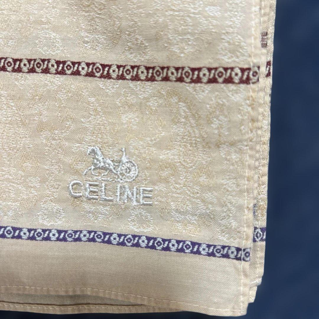 CELINE ベージュ ストライプ タオルハンカチ